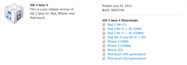 Apple iOS 5 Beta 4, iTunes 10.5 Beta 4 ve Xcode 4.2 DP 4’ü geliştiricilere açtı…