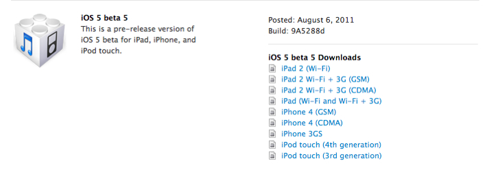 iOS 5 Beta 5 Yayınlandı