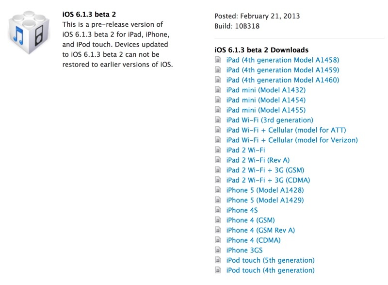 iOS 6.1.3 Beta 2 Geliştiriciler İçin Yayınlandı