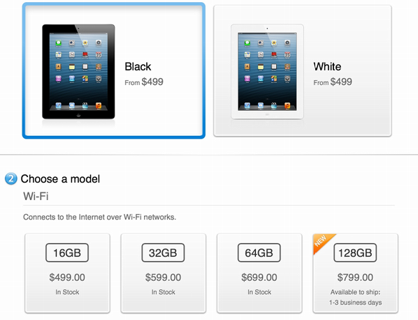 128 GB iPad ABD’de Apple Online Mağazasında satışa sunuldu