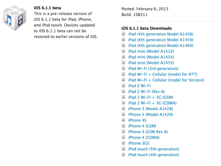 iOS 6.1.1’in İlk Betası Geliştiriciler İçin Yayınlandı