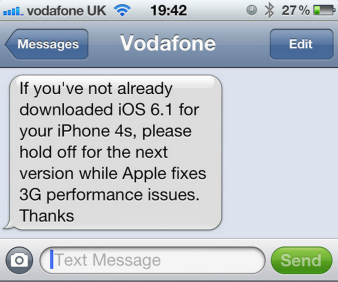 Vodafone UK, iPhone 4S Kullanıcılarını iOS 6.1 İçin Uyarıyor