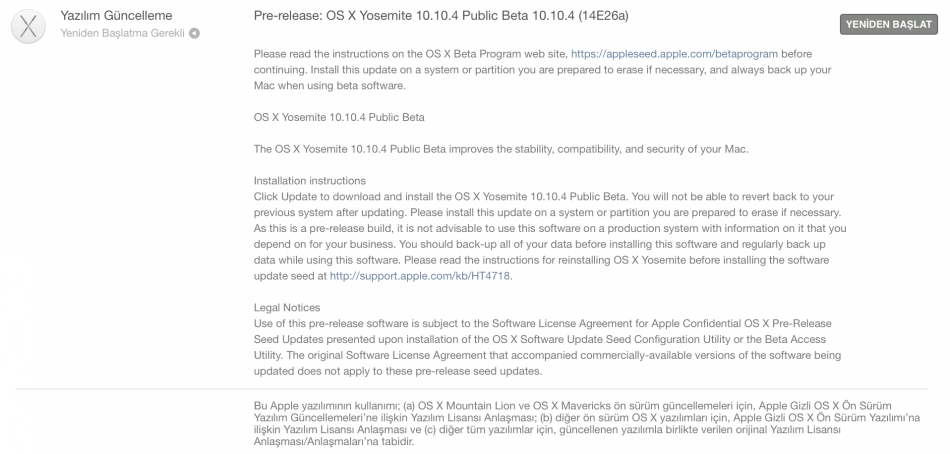 OS X 10.10.4 Beta 4 Geliştiriciler ve Apple Beta Test Katılımcıları İçin Yayınlandı